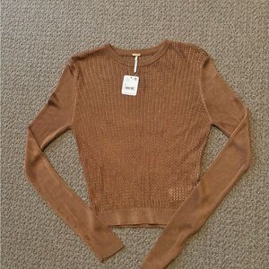 Free People Bronze Semi Sheer long Sleeve Sweater